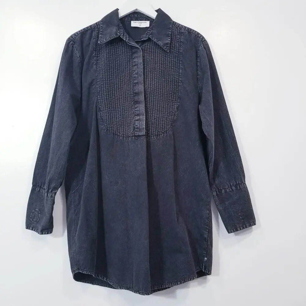 One Teaspoon Stand By Black Chambray Pintuck Shirt Dress - Picture 1 of 14